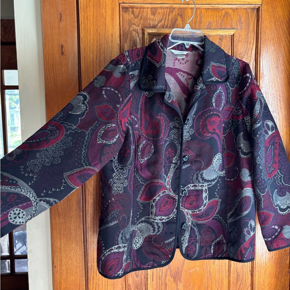 CJ Banks Maroon and Black Patterned Jacket
